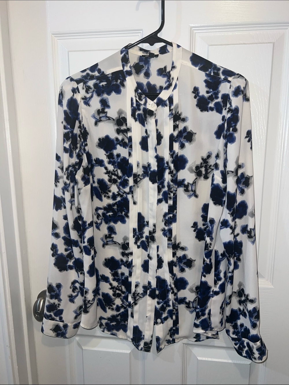 Express White Blouse with Navy Floral Print